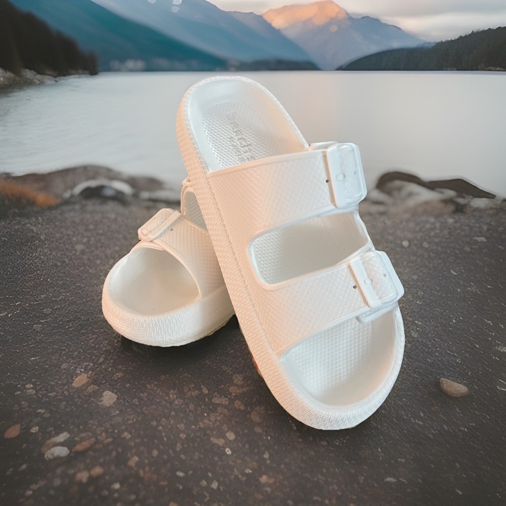 NIB NEW Women 10 M White Beach Slides by J/Slides SoCool Sandal‎ Sand Gift , Fun